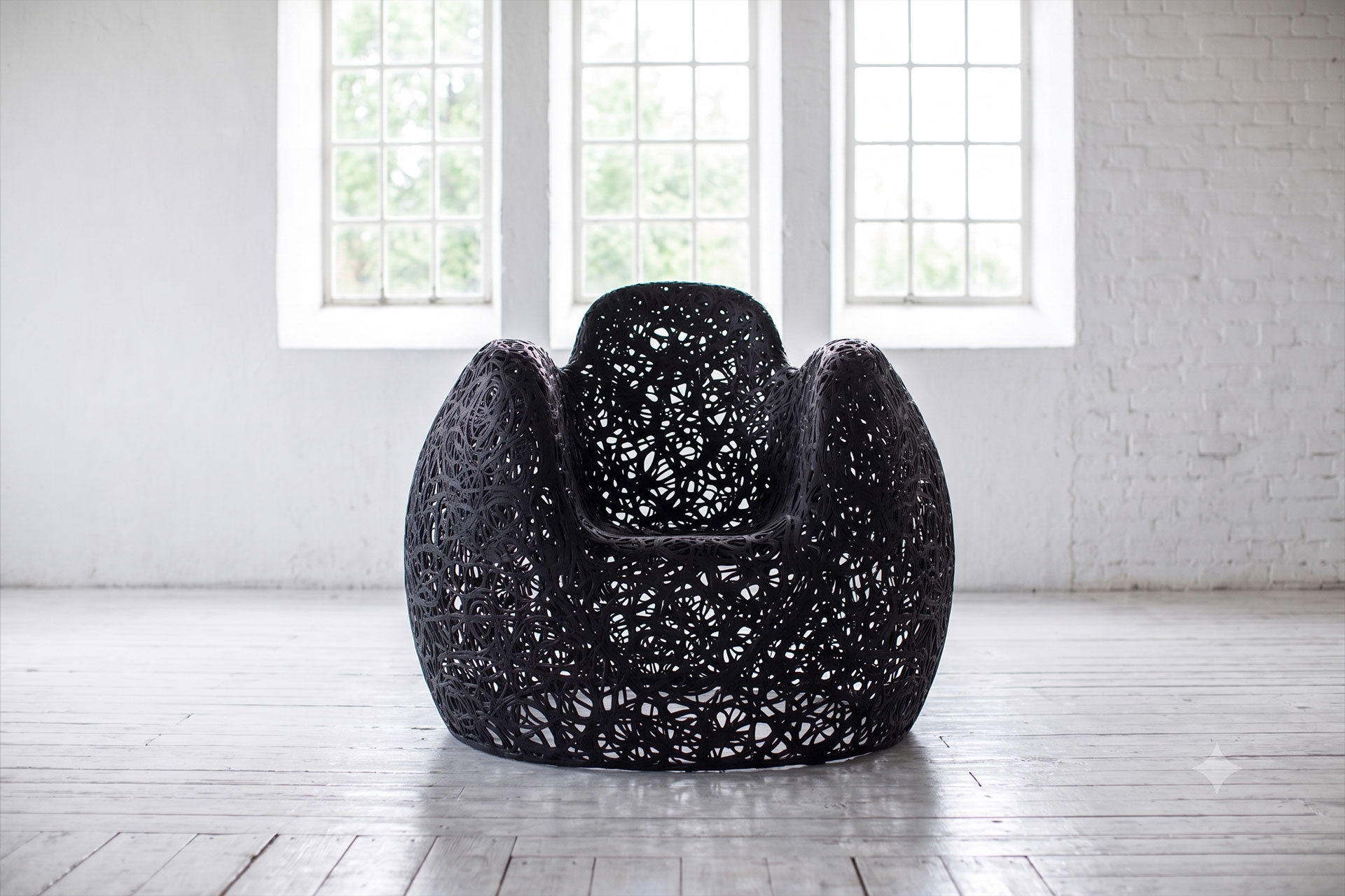 Large-scale Pellet 3D Printed Black Furniture Armchair